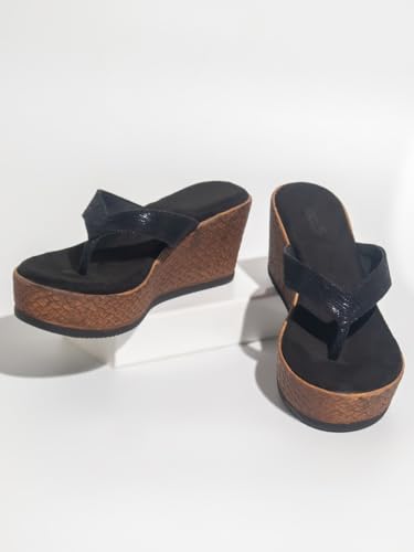 Women Black Striped Embellished Wedge Heels