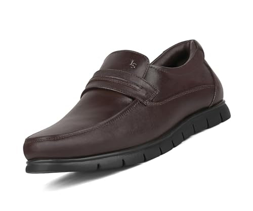 LOUIS STITCH Brunette Brown Leather Shoes for Men | Lightweight Men’s Formal Shoes | Comfortable Slip-On Moccasins | LSLXMCPLBB | UK-10