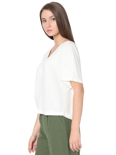 VERO MODA Women's Solid Regular Fit T-Shirt (Cloud Dancer) - SaumyasStore