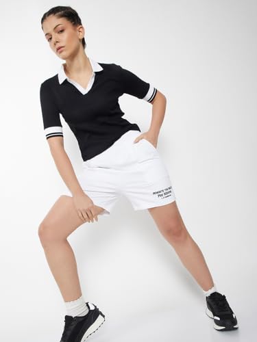 Max Women Ribbed Johnny Collar T-Shirt (Black_XL)