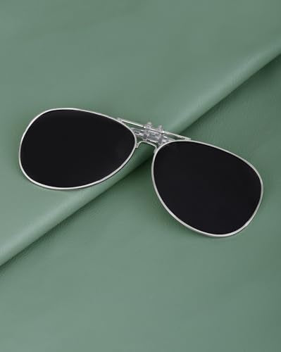 Carlton London Black & Silver Toned Polarised Lens Aviator Sunglass Clip for unisex