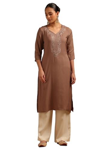 Soch Womens Earth Muslin Embroidered Kurta
