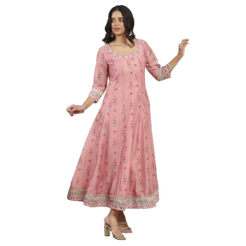 Rangriti Viscose Polyester Printed Kalidar Festive Dress with Dupatta Pink