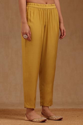 Soch Womens Mustard Tissue Embroidered Suit Set With Zari