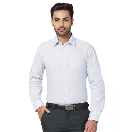 Raymond Men's Slim Fit Print Pattern Pure Cotton Semicutaway Collar Full Sleeve Formal Shirt (Size: 46)-RMSX12937-B4 Medium Blue