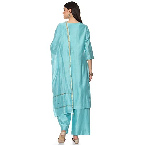 BIBA Women's Ethnic Turquoise Cotton Kurta Suit Set (Size_2XL)