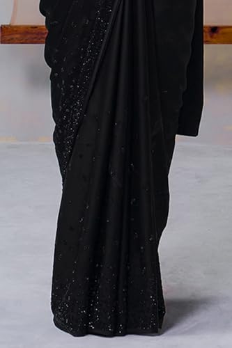 Soch Womens Black Crepe Embellished Saree