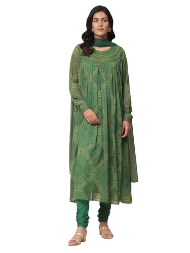 Aarke Ritu Kumar Green Yarn Dyed Kurta With Churidar And Dupatta