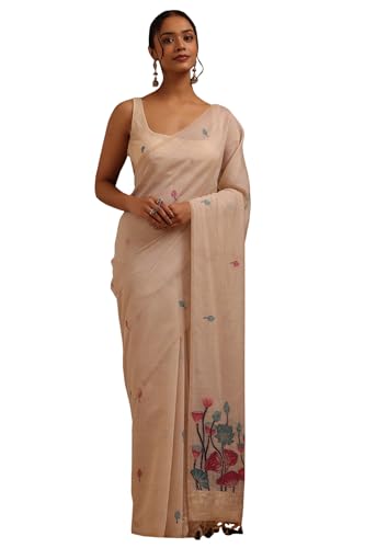 Soch Womens Beige Chanderi Woven Designs Saree
