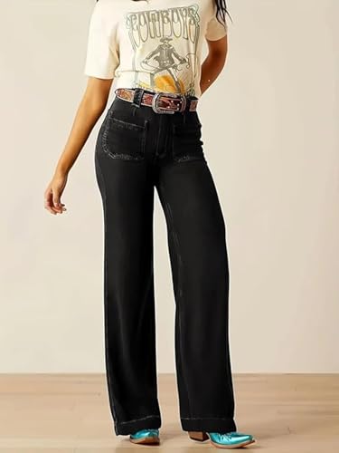 ADBUCKS Wide Leg Jeans for Women | Jeans Pant for Women | High Rise Jean I (in, Numeric, 42, Black)
