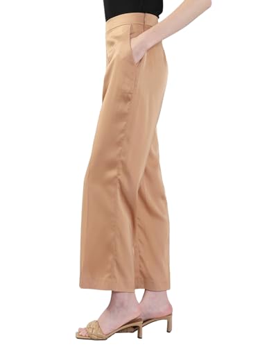 VERO MODA Women's Straight Fit High Rise Beige Pants