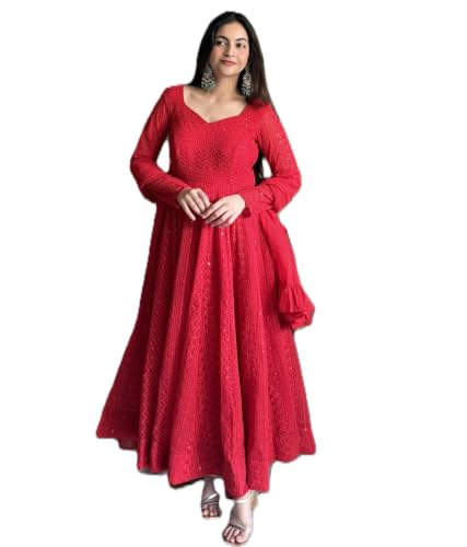 Leeli Peeri Designer Georgette Lucknowi Sequence Work Anarkali Kurta Set With Dupatta..