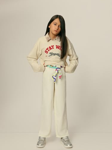 VERO MODA Girl's Solid Wide Leg High Rise White Jeans