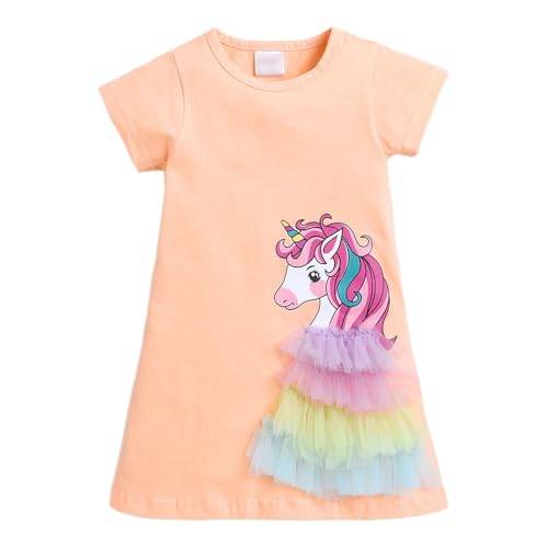 Hopscotch Girls Knee Length Casual Dresses in Peach Color For Ages (7-8 Years)