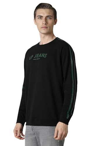 Louis Philippe Men Casual Black Print Sweatshirt