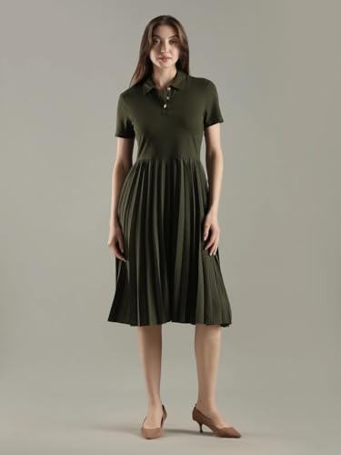 Polyester Polo Collar Midi Dress