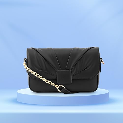 Fastrack Solid PU Zipper Closure Women's Party Sling Bag (Black, SMALL)