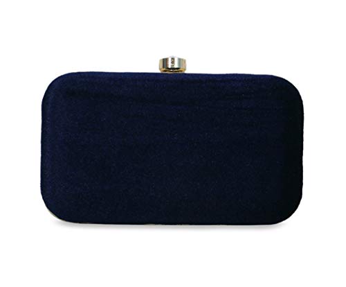DUCHESS Women's Velvet Zari Zirkon Box Clutch Purse (Navy Blue)