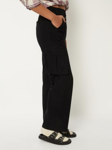 Max Women Solid Cargo Jeans (Black_XL)