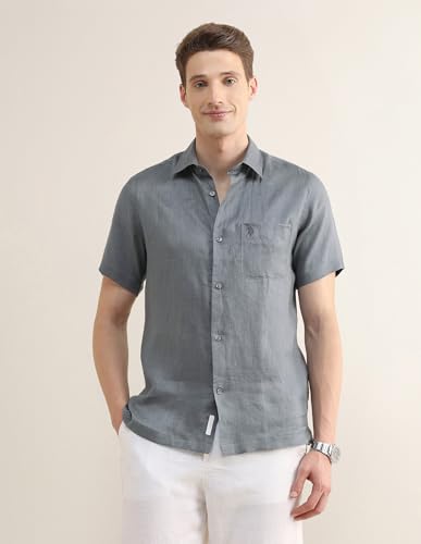 U.S.Polo Association Men's Solid Regular Fit Shirt (USSHTP1273H_Dark Grey_44)