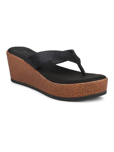 Women Black Striped Embellished Wedge Heels