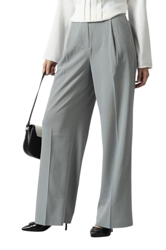 Women Grey Stripe Formal Trousers