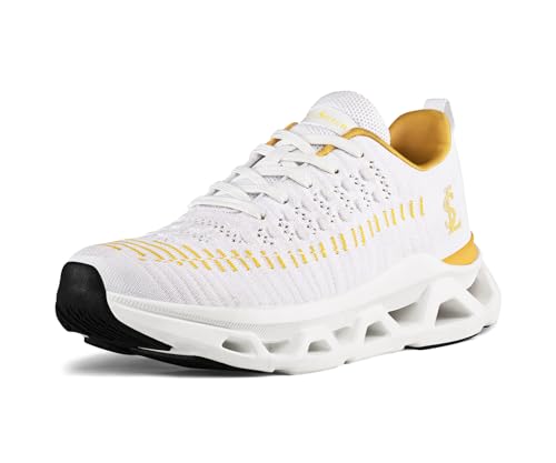 LOUIS STITCH Men’s Cosmic Yellow Lightweight Knitted Athleisure Sport Shoes | Casual Lace-Up Sneaker and Athleisure Wear | Perfect for Casual, Gym & Travel Wear | LS-AT-RFKN | UK-8