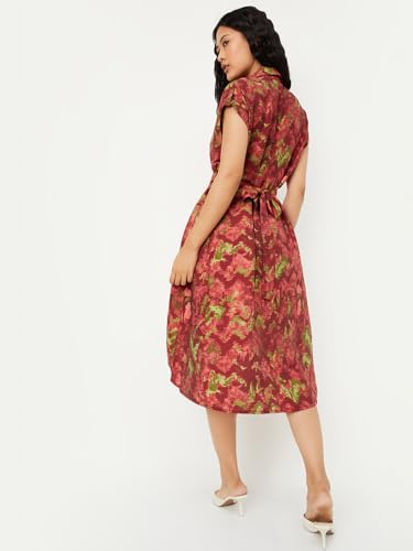 Max Women's Polyester A-Line Below The Knee Dress (EC58001_Rust