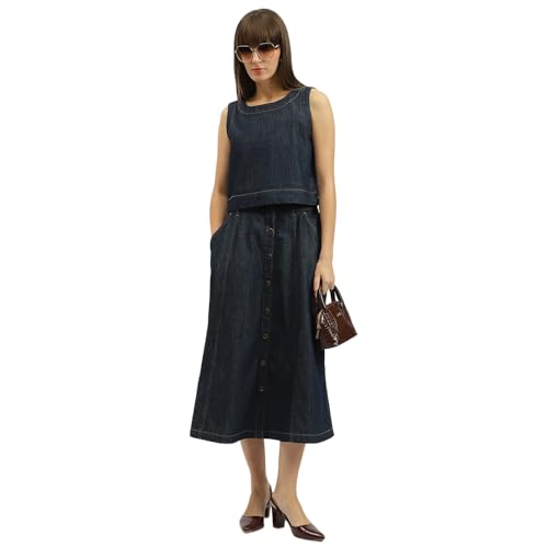United Colors of Benetton Solid Denim Skirt (Size:24)-25P4DENIM752I90124 Blue