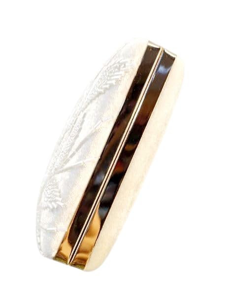 Elegant Evening Clutch Purse with Embroidered Leaf Pattern, Ivory White, Magnetic Closure