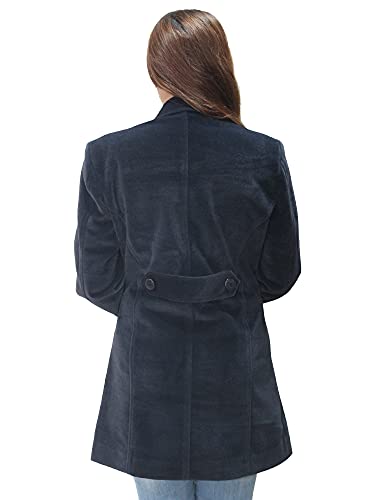 HAUTEMODA Womens Woollen Mid-Thigh Double Breast Coat/Blazer For Winter Navy,Large