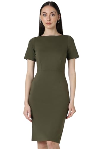 Van Heusen Women's Cotton Blend Modern Knee-Length Dress (VWCDFRGFR34902_Olive