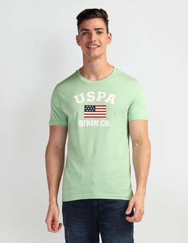 U.S. POLO ASSN. Mens Solid Half Sleeve Graphic Round Neck T-Shirts (UDTSHS0851_LT. Green_L)