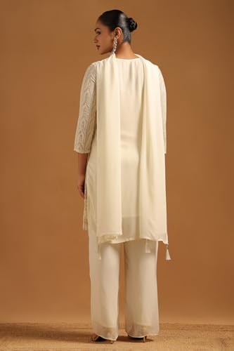 Soch Womens Cream Georgette Ethnic Motifs Salwar Suit With Hand Embroidery and Pearl Details
