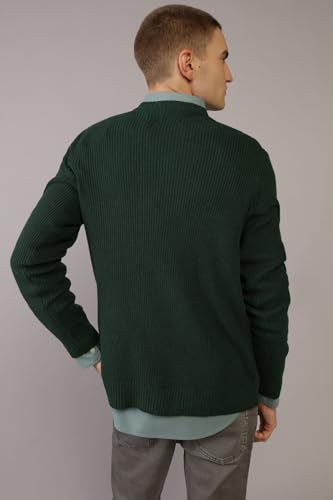 American Eagle Men Green Waffle Crew Neck Sweater