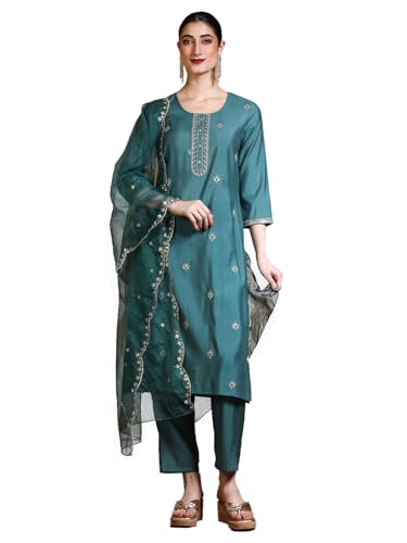 Varanga Women Women Thread & Sequin Embroidered Yoke Kurta With Trouser & Dupatta