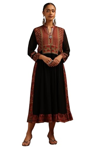 Soch Womens Black Muslin Ethnic Motifs Dress with Sequins