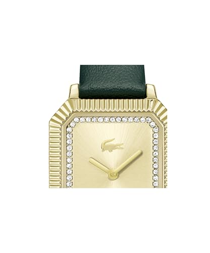 Lacoste Parisienne Qtz Basic Gold Rectangle Dial Women's Watch|Green Leather Material|Green Color Band - 2001442