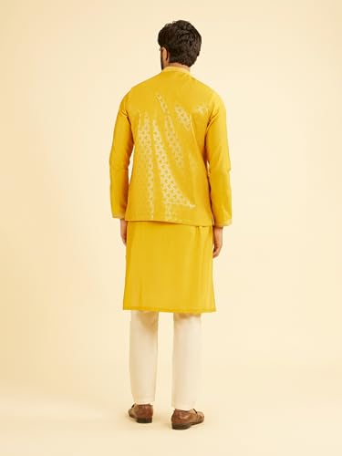 Manyavar Men's Viscose Blend Honeycomb Embroidery & Sequins Kurta Jacket Set (Mustard,L)