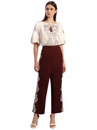 VERO MODA Women's Straight Fit High-Rise Brown Pants