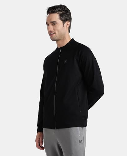 Jockey AM99 Men's Super Combed Cotton Rich Pique Fabric Jacket with Ribbed Cuffs_Black_M