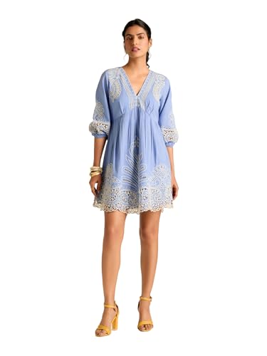Label RITU KUMAR Powder Blue Hermione Full Sleeves Embroidered Short Dress