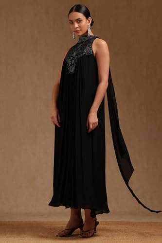 Soch Womens Black Chinon Dress with Mukaish