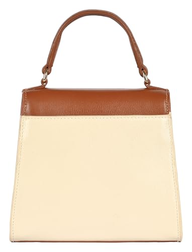 eske Viviana Colorblocked Pattern Genuine Leather Women Flap Satchel (Cognac Vanilla)