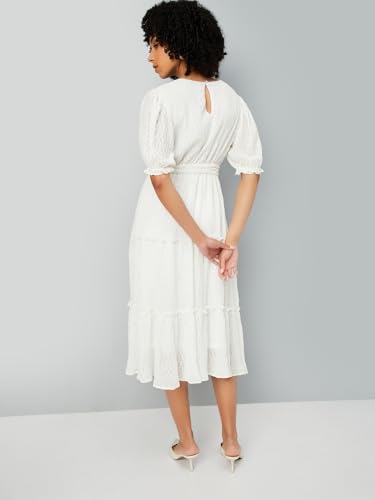Max Women's Polyester A-Line Below The Knee Dress (DTI3809_Ivory