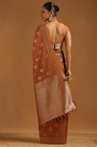 Soch Womens Earth Viscose Silk Floral Zari Woven Saree
