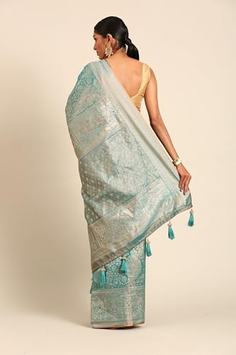 MOHEY Women's Green Art Silk Stone Work|Zari Saree (Green)
