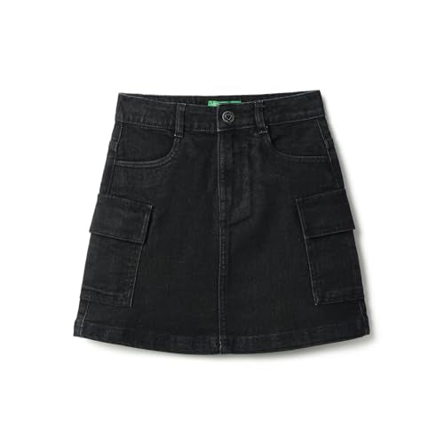 United Colors of Benetton Solid Regular Fit Cargo Pocket Mini Skirt (Size: 12-13 Years)-25A4DENCG207I100 Black