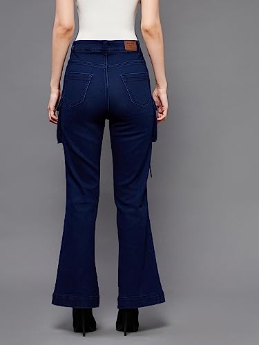Miss Chase Women's Bootcut High Rise Regular Stretchable Denim Jeans (MCSS24DEN79-03-71-38, Navy Blue, 38)