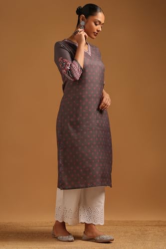 Soch Womens Charcoal Linen Floral Kurta with Sequin Details